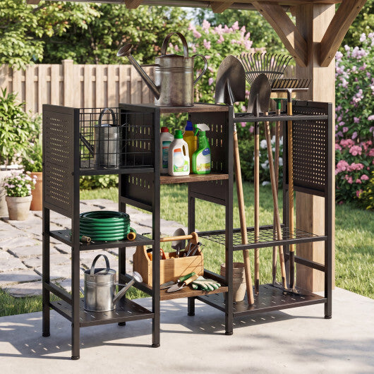 Garden Tool Organizer with Wooden Shelves for Garage and Shed-Black LuxuryLifeWay Online Store