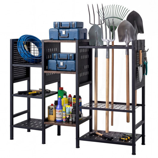 Garden Tool Organizer with Wooden Shelves for Garage and Shed-Black LuxuryLifeWay Online Store
