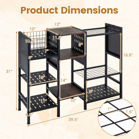 Garden Tool Organizer with Wooden Shelves for Garage and Shed-Black LuxuryLifeWay Online Store