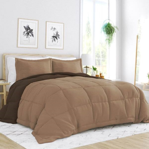 Full/Queen 3-Piece Microfiber Reversible Comforter Set in Taupe Brown LuxuryLifeWay Online Store