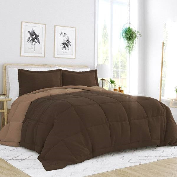 Full/Queen 3-Piece Microfiber Reversible Comforter Set in Taupe Brown LuxuryLifeWay Online Store