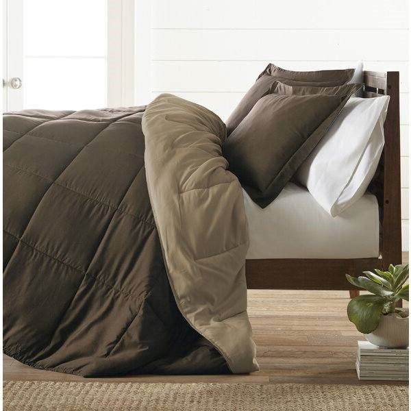 Full/Queen 3-Piece Microfiber Reversible Comforter Set in Taupe Brown LuxuryLifeWay Online Store