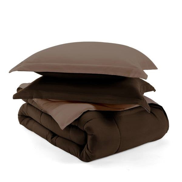 Full/Queen 3-Piece Microfiber Reversible Comforter Set in Taupe Brown LuxuryLifeWay Online Store