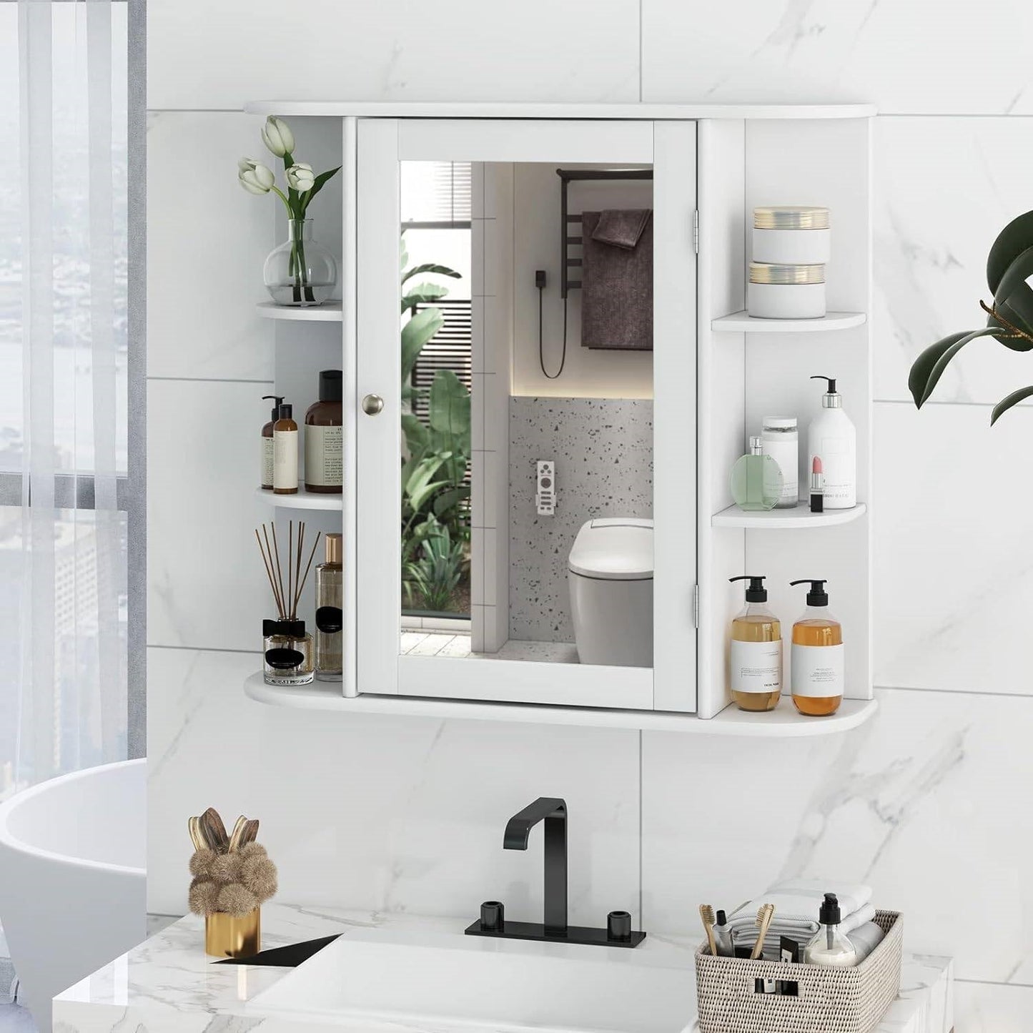 White 26 x 25 inch Bathroom Wall Mirror Medicine Cabinet with Shelves LuxuryLifeWay Online Store