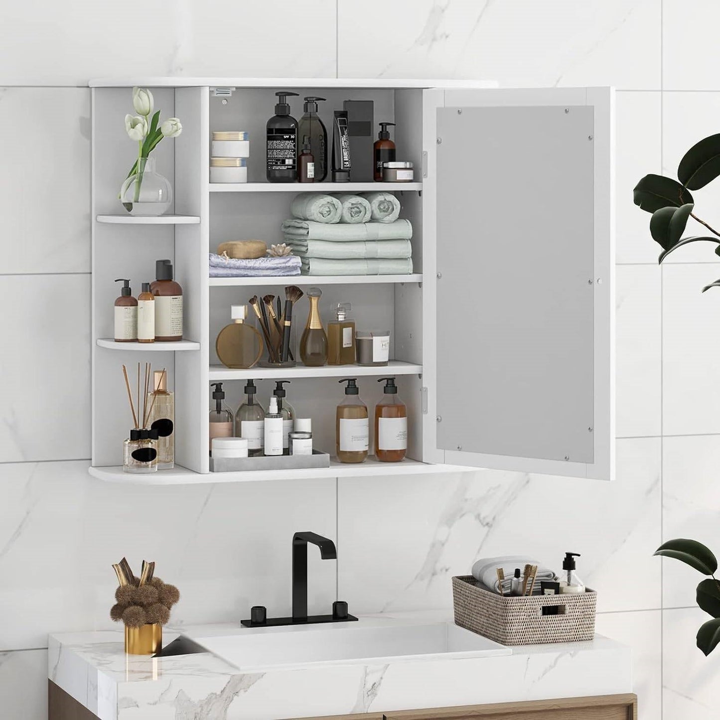 White 26 x 25 inch Bathroom Wall Mirror Medicine Cabinet with Shelves LuxuryLifeWay Online Store