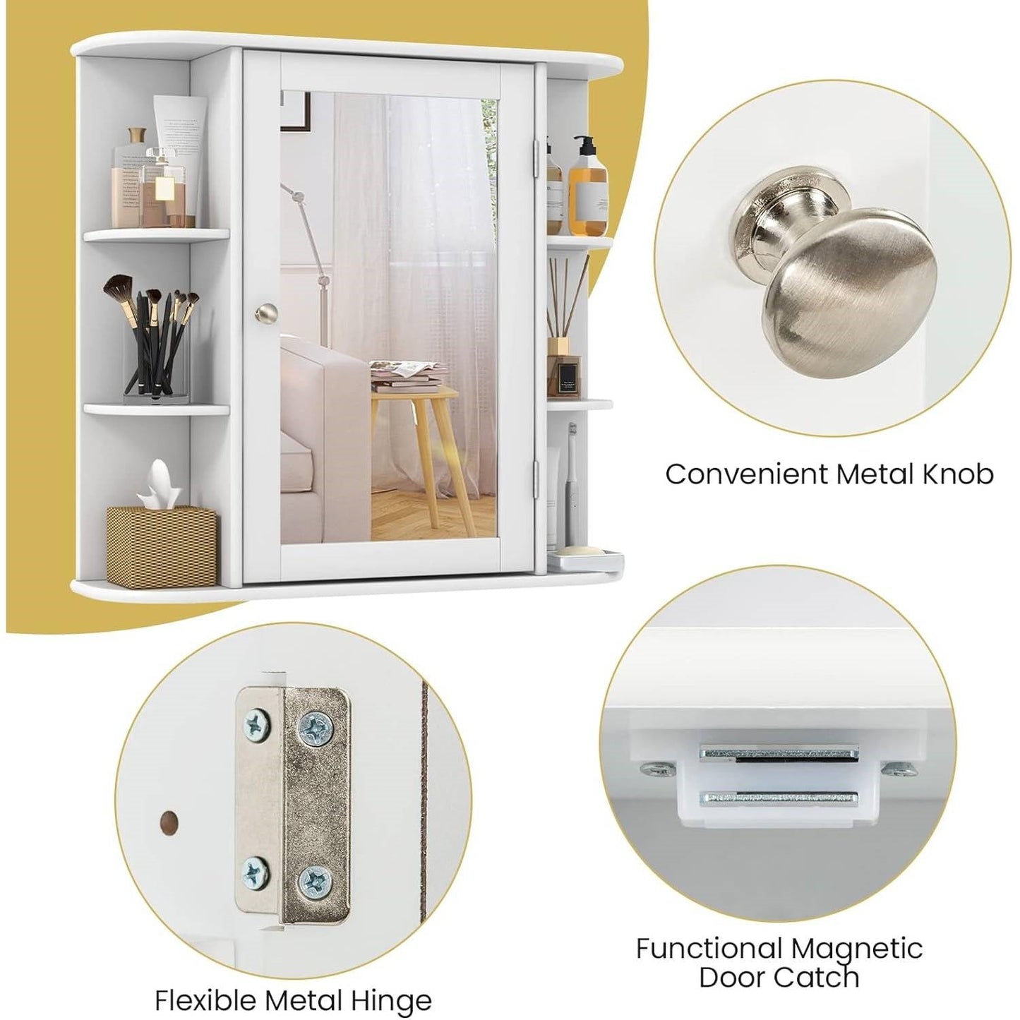 White 26 x 25 inch Bathroom Wall Mirror Medicine Cabinet with Shelves LuxuryLifeWay Online Store