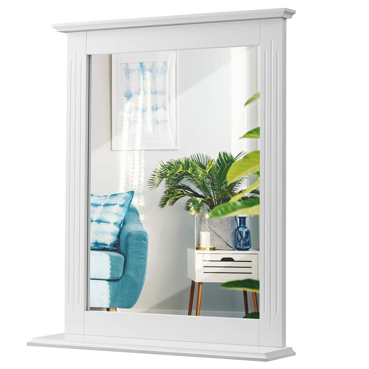 White Rectangle Bedroom Bathroom Vanity Wall Mirror with Bottom Shelf LuxuryLifeWay Online Store