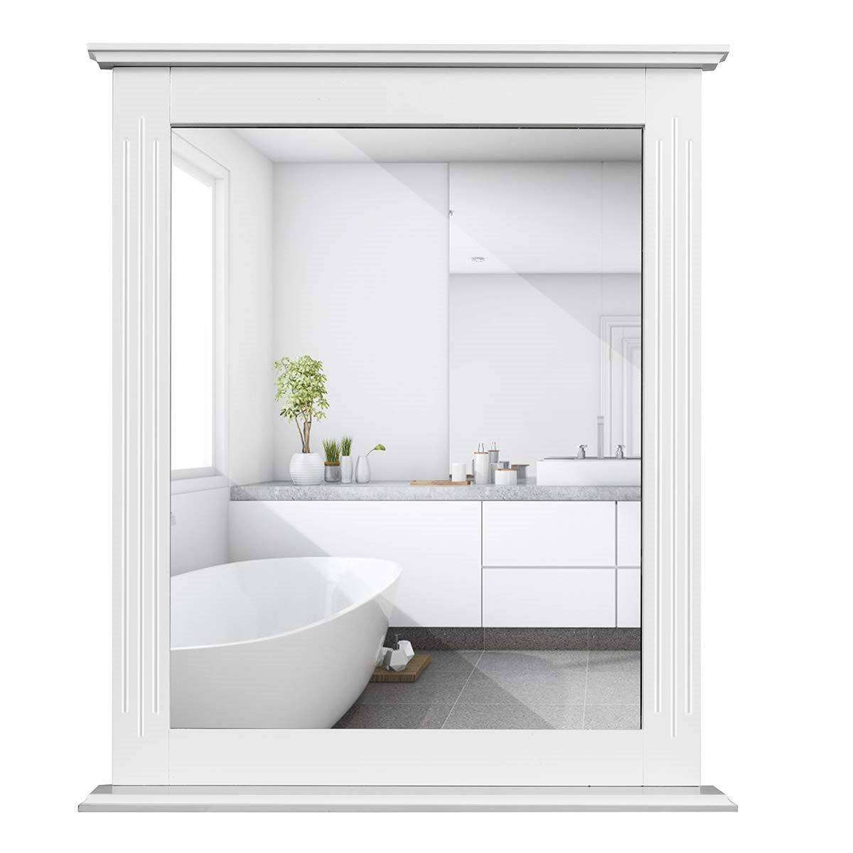 White Rectangle Bedroom Bathroom Vanity Wall Mirror with Bottom Shelf LuxuryLifeWay Online Store