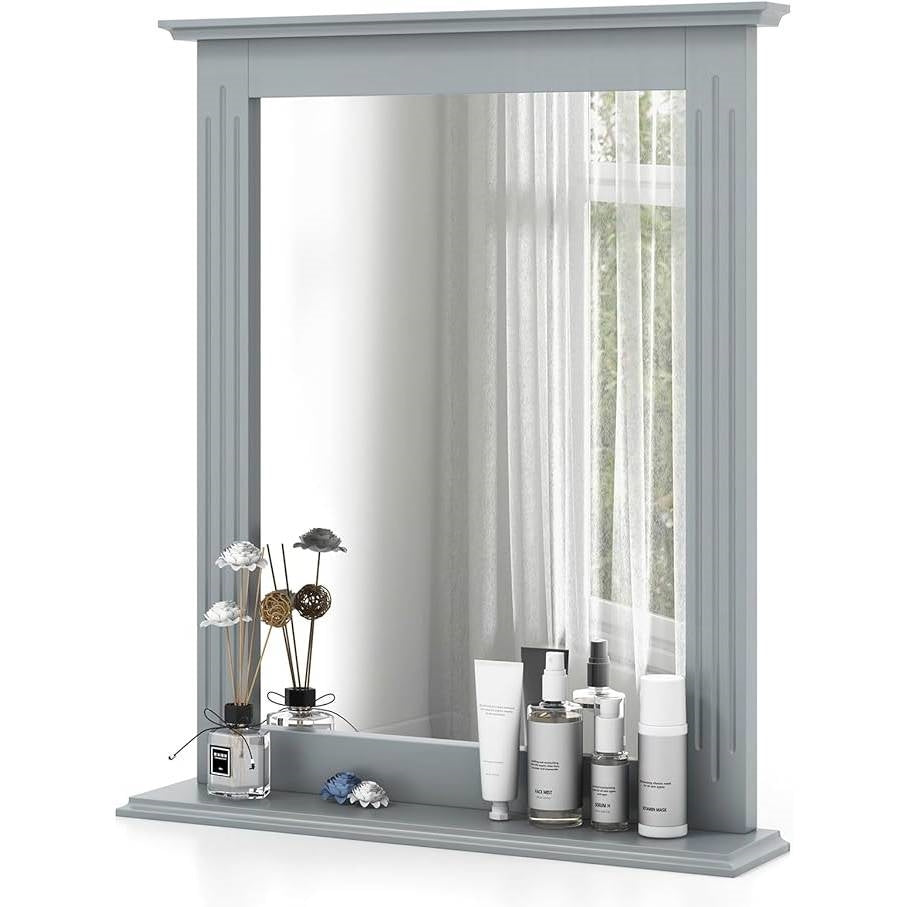 27-in x 22.5-in Bathroom Wall Mirror with Shelf in Gray Wood Finish LuxuryLifeWay Online Store