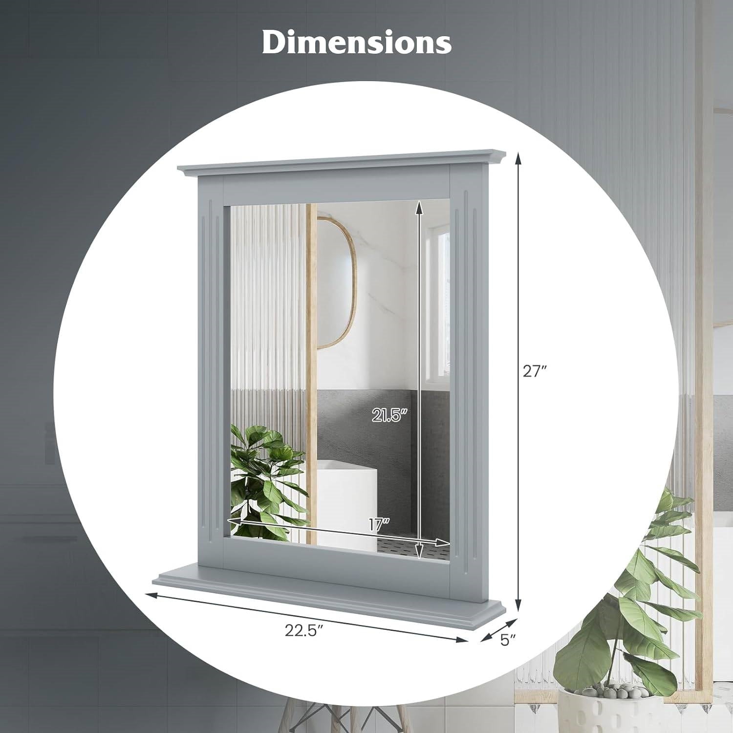 27-in x 22.5-in Bathroom Wall Mirror with Shelf in Gray Wood Finish LuxuryLifeWay Online Store