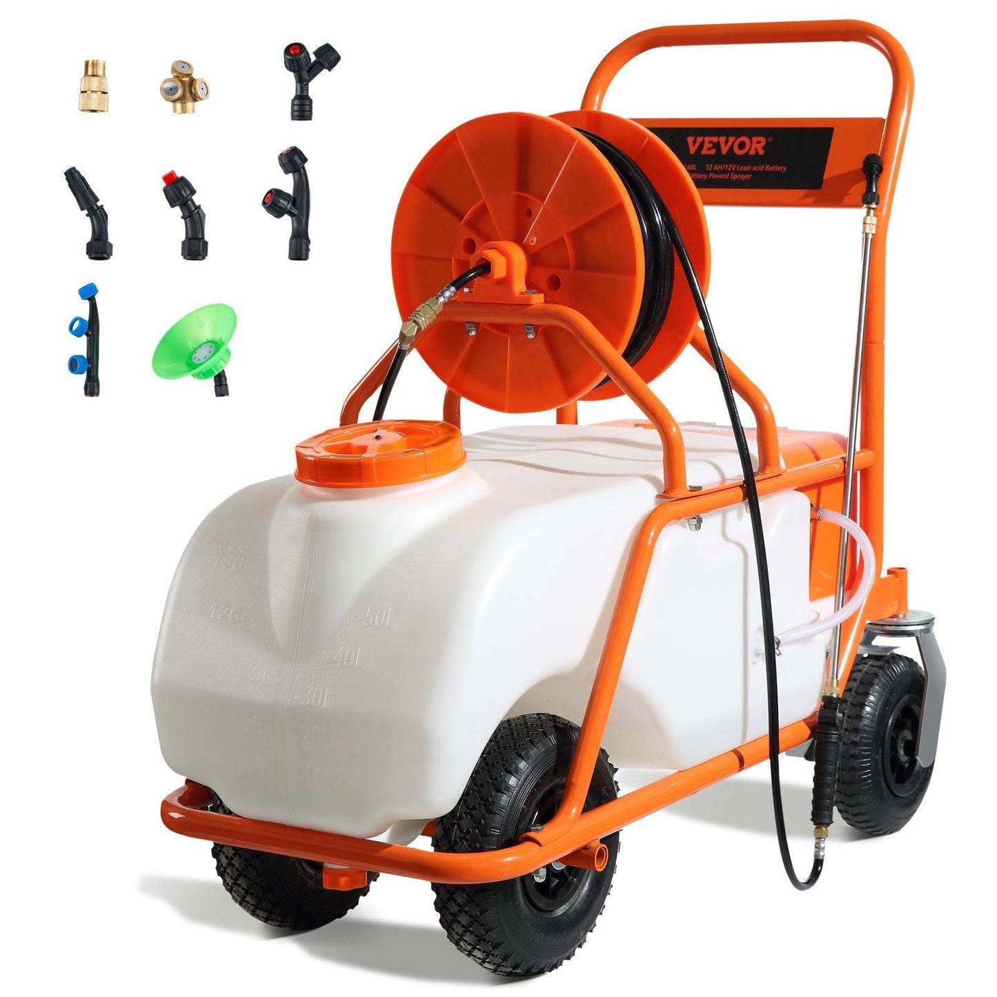 Battery Powered Lawn Sprayer on Wheel, 0-90 PSI Adjustable Pressure, 15 Gallon Tank, Cart Sprayer with 8 Nozzles and 2 Wands, 12V 12Ah Battery, Wide Mouth Lid for Weeding, Spraying LuxuryLifeWay Online Store