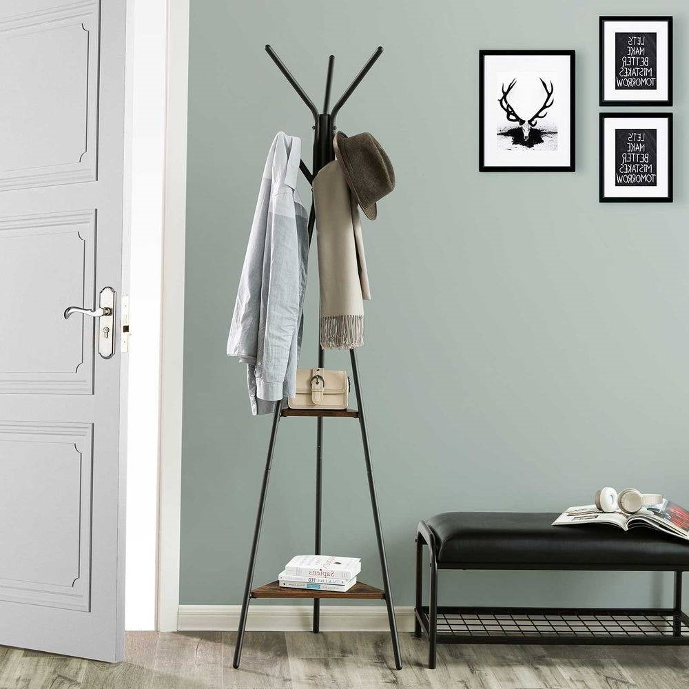 Modern Coat Rack with Matte Black Metal Frame and 2 Shelves LuxuryLifeWay Online Store