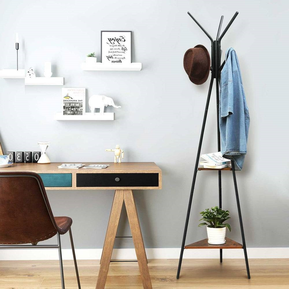 Modern Coat Rack with Matte Black Metal Frame and 2 Shelves LuxuryLifeWay Online Store