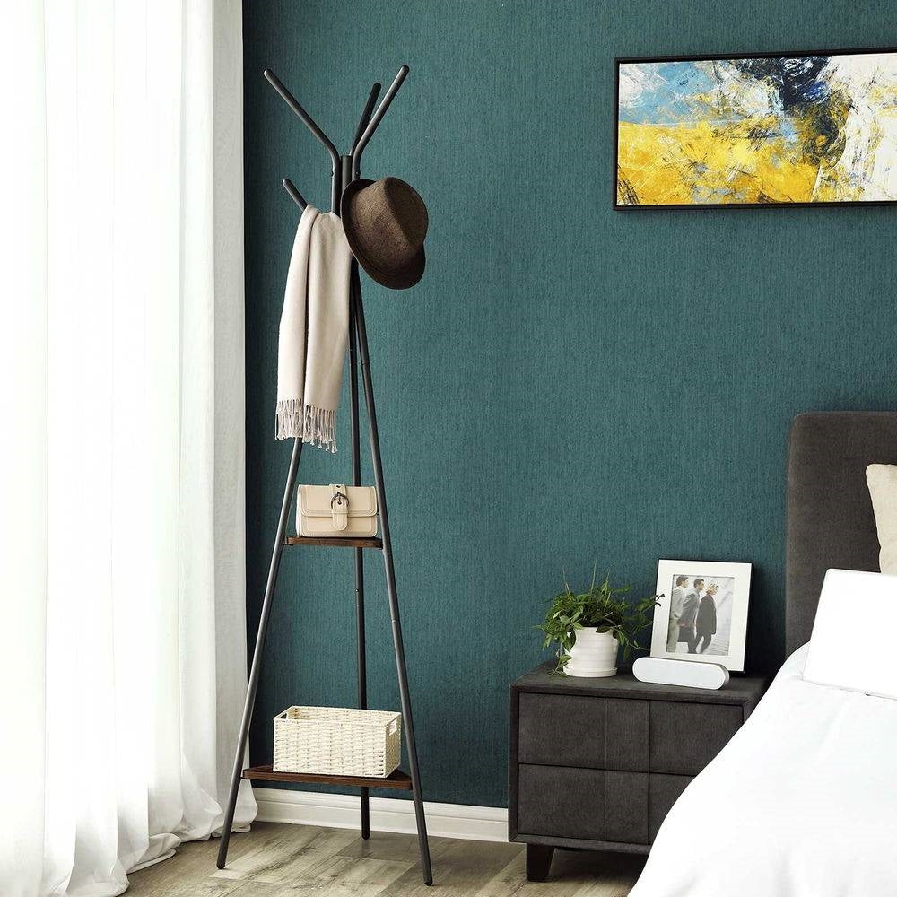 Modern Coat Rack with Matte Black Metal Frame and 2 Shelves LuxuryLifeWay Online Store