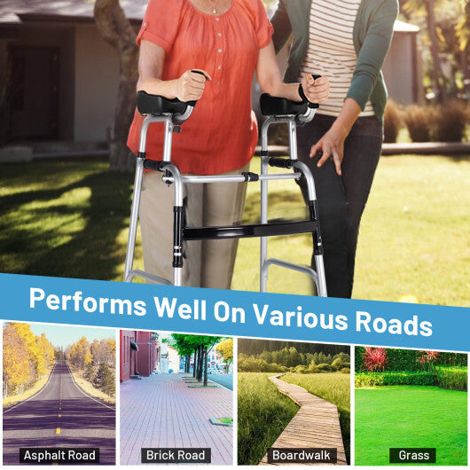 Folding Height Adjustable Walking Frame with Armrest Support-Silver LuxuryLifeWay Online Store