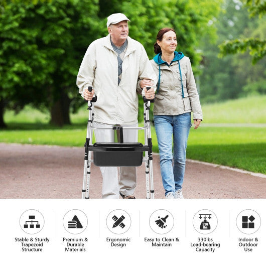 Height Adjustable Rollator Walker With Seat and Armrest Pad - Color: Silver LuxuryLifeWay Online Store