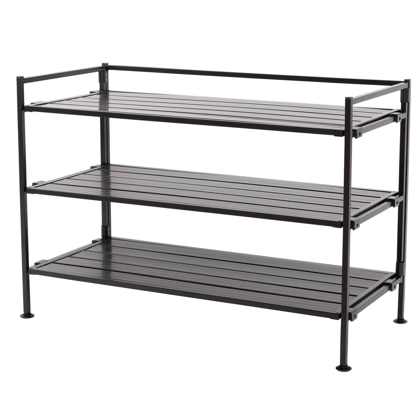 3-Tier Metal Espresso Brown Woodgrain Resin Foldable Stackable Shoe Rack LuxuryLifeWay Online Store