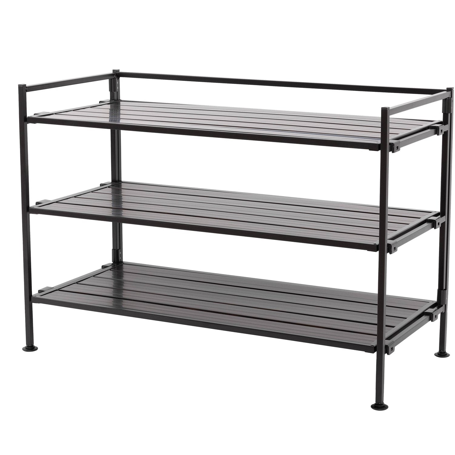 3-Tier Metal Espresso Brown Woodgrain Resin Foldable Stackable Shoe Rack LuxuryLifeWay Online Store
