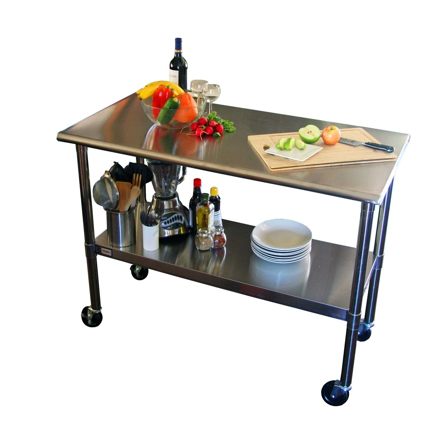 2ft x 4ft Stainless Steel Top Kitchen Prep Table with Locking Casters Wheels LuxuryLifeWay Online Store