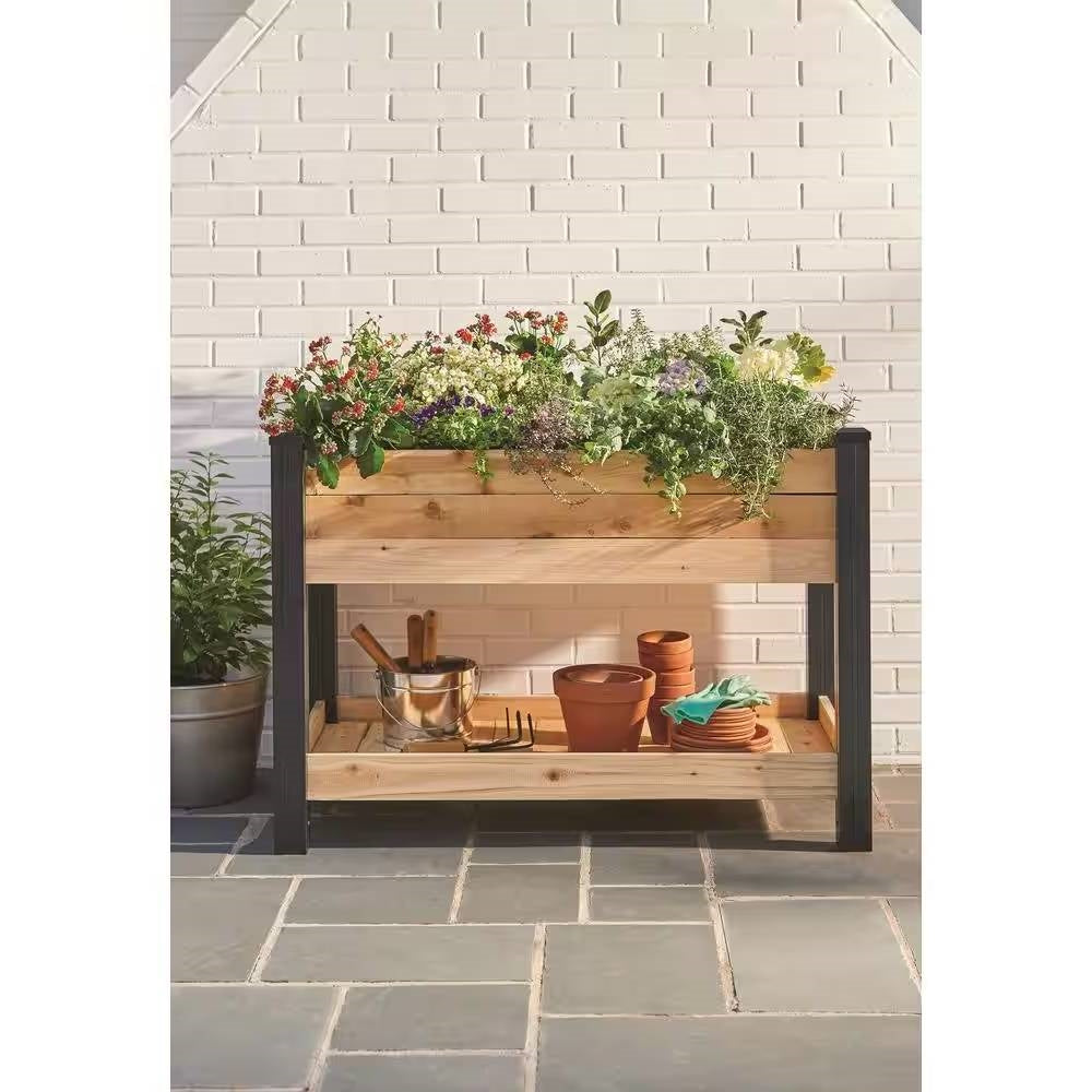 2-Ft x 4-Ft Cedar Wood Raised Garden Bed Planter Bed with Black Vinyl Legs LuxuryLifeWay Online Store