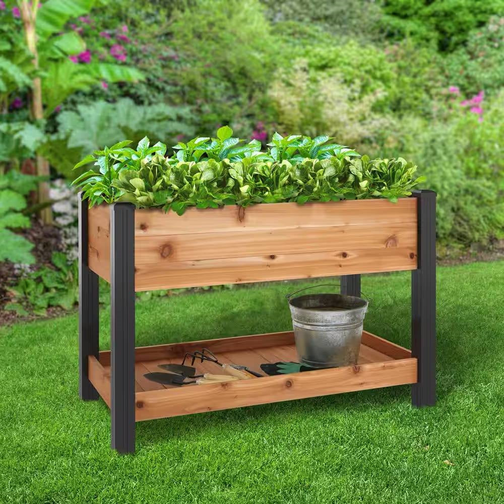 2-Ft x 4-Ft Cedar Wood Raised Garden Bed Planter Bed with Black Vinyl Legs LuxuryLifeWay Online Store