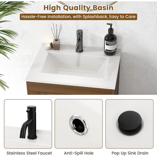Mid-Century Modern Bathroom Vanity in Walnut Wood Finish with Sink LuxuryLifeWay Online Store