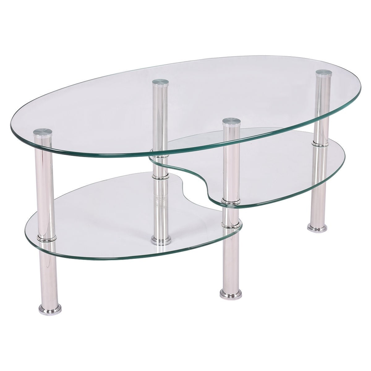 Modern Oval Tempered Glass Coffee Table with Bottom Shelf LuxuryLifeWay Online Store