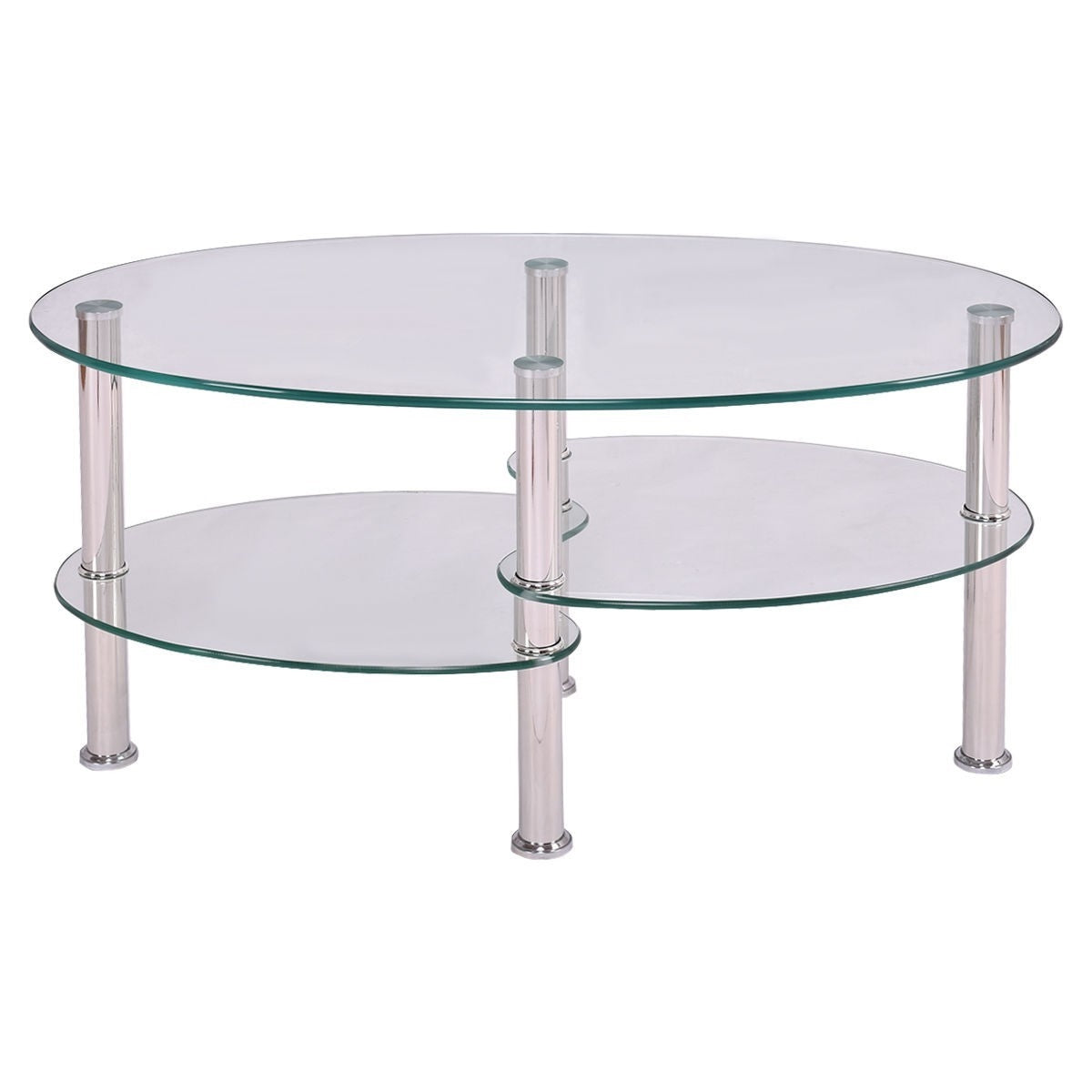 Modern Oval Tempered Glass Coffee Table with Bottom Shelf LuxuryLifeWay Online Store