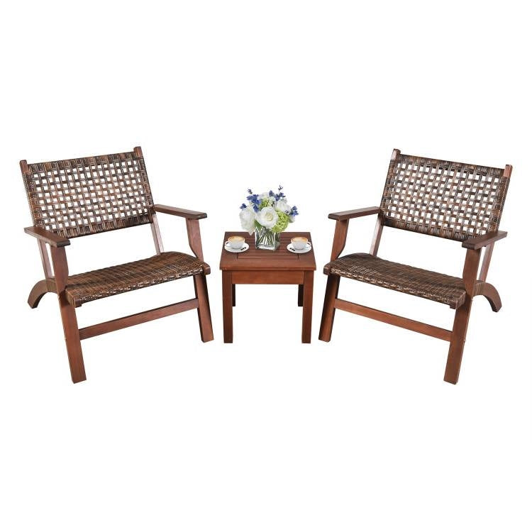 3 Piece Wooden Rattan Outdoor Patio Furniture Chair Table Bistro Set LuxuryLifeWay Online Store