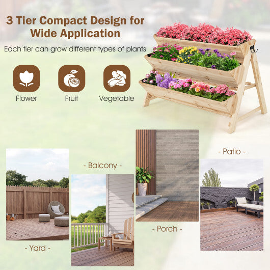 3 Tier Wooden Vertical Raised Garden Bed with Storage Shelf - Color: Natural LuxuryLifeWay Online Store
