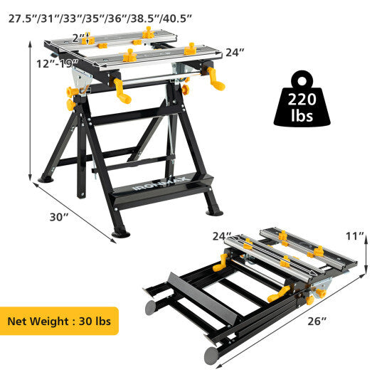 Folding Work Table with Tiltable Platform and 7-level Adjustable Height-Black LuxuryLifeWay Online Store