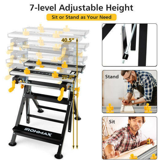 Folding Work Table with Tiltable Platform and 7-level Adjustable Height-Black LuxuryLifeWay Online Store