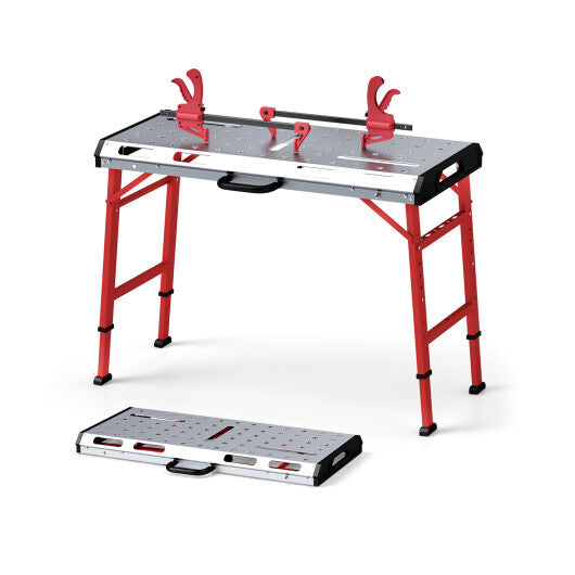 42 Inches x 21 Inches Welding Table with Adjustable Height and 2 Bar Clamps-Silver LuxuryLifeWay Online Store