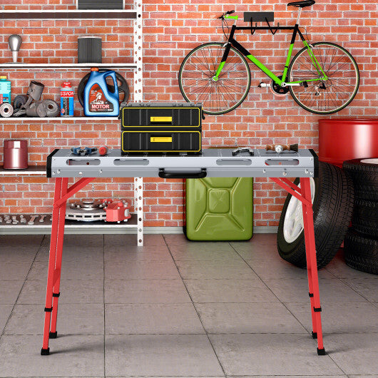 42 Inches x 21 Inches Welding Table with Adjustable Height and 2 Bar Clamps-Silver LuxuryLifeWay Online Store