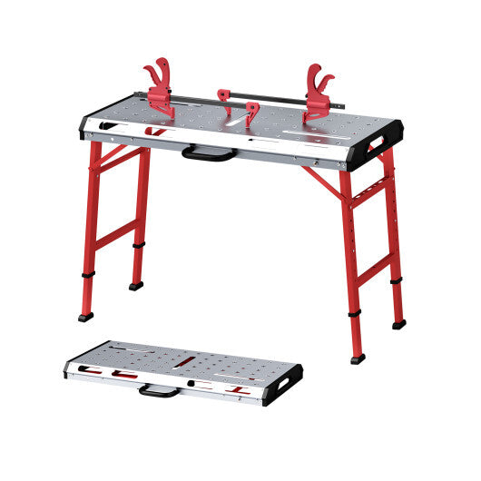 42 Inches x 21 Inches Welding Table with Adjustable Height and 2 Bar Clamps-Silver LuxuryLifeWay Online Store