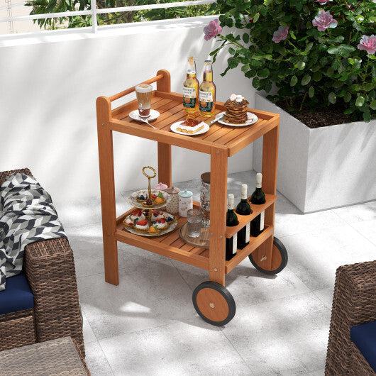 2 Tier Rolling Serving Cart with Wine Bottle Holders and 2 Rubber Wheels LuxuryLifeWay Online Store