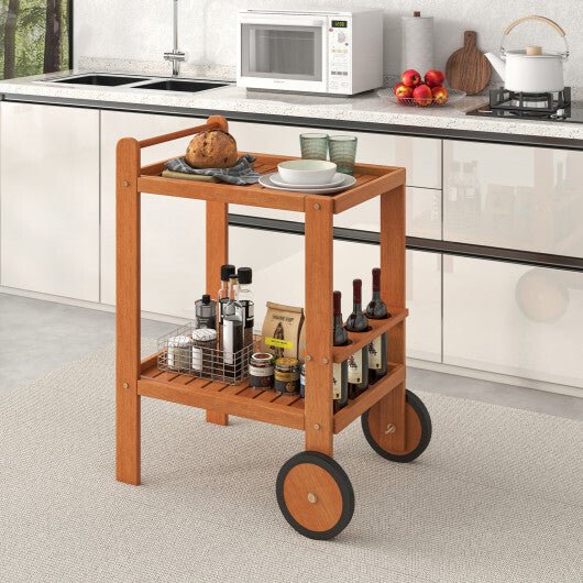 2 Tier Rolling Serving Cart with Wine Bottle Holders and 2 Rubber Wheels LuxuryLifeWay Online Store