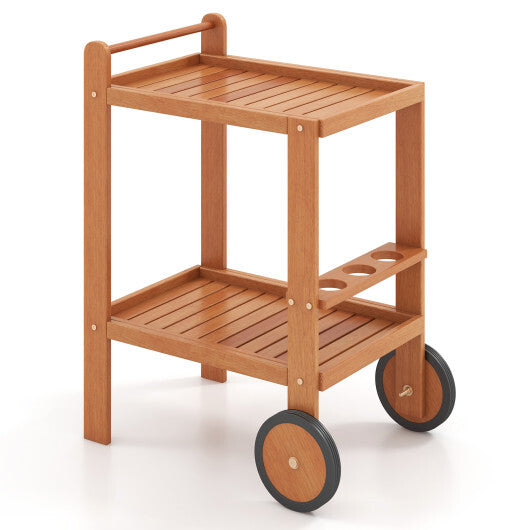 2 Tier Rolling Serving Cart with Wine Bottle Holders and 2 Rubber Wheels LuxuryLifeWay Online Store