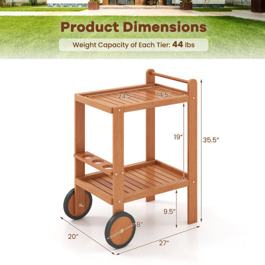 2 Tier Rolling Serving Cart with Wine Bottle Holders and 2 Rubber Wheels LuxuryLifeWay Online Store