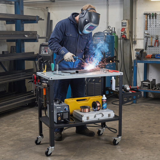 Welding Table 36x18" with Lockable Wheels and 144 Fixture Holes and Tool Slots LuxuryLifeWay Online Store