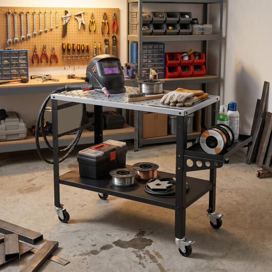 Welding Table 36x18" with Lockable Wheels and 144 Fixture Holes and Tool Slots LuxuryLifeWay Online Store