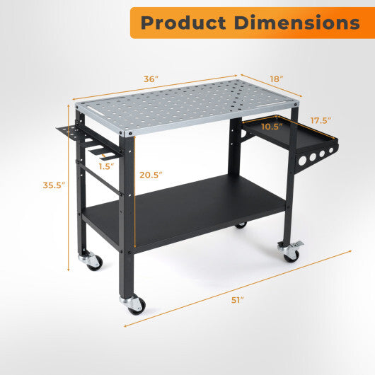 Welding Table 36x18" with Lockable Wheels and 144 Fixture Holes and Tool Slots LuxuryLifeWay Online Store