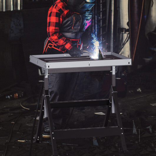 Folding Welding Table Welding Workbench with 2 Fixed Wheels 4-Level Height-Black LuxuryLifeWay Online Store