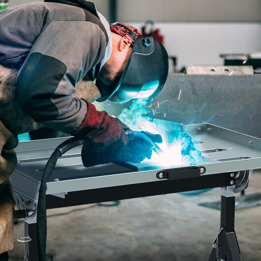 Folding Welding Table Welding Workbench with 2 Fixed Wheels 4-Level Height-Black LuxuryLifeWay Online Store