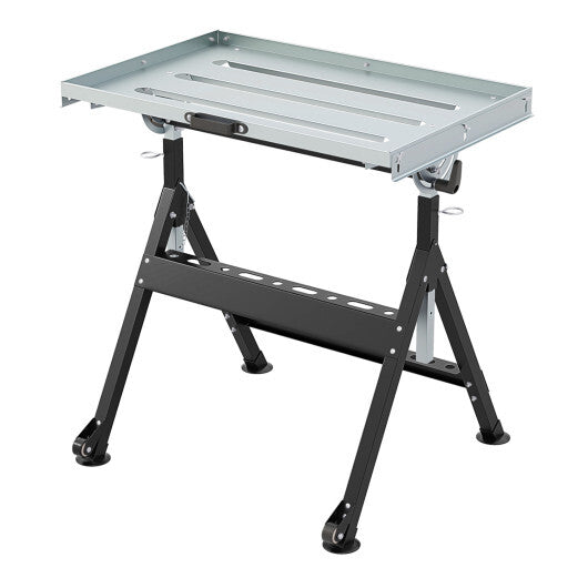 Folding Welding Table Welding Workbench with 2 Fixed Wheels 4-Level Height-Black LuxuryLifeWay Online Store