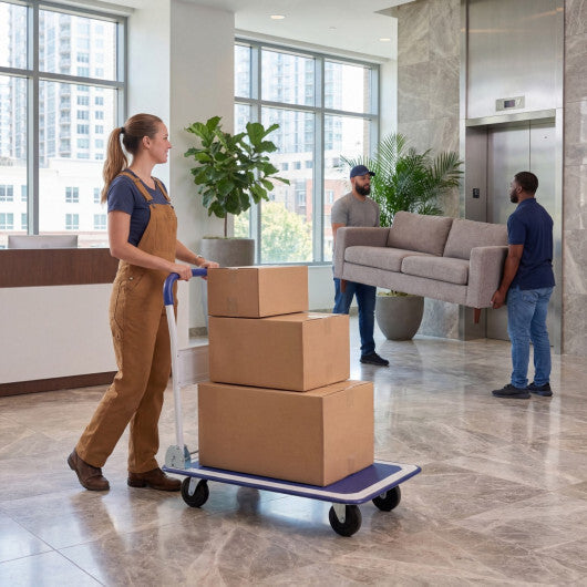 Folding Platform Hand Truck with Collapsible Bed & 4 Wheels for Moving Warehouse-Blue LuxuryLifeWay Online Store