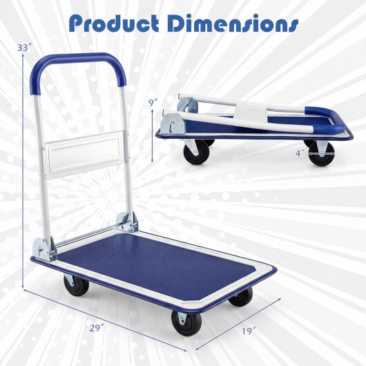 Folding Platform Hand Truck with Collapsible Bed & 4 Wheels for Moving Warehouse-Blue LuxuryLifeWay Online Store