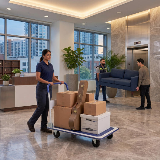 Folding Platform Hand Truck with 4 Wheels & Collapsible Bed for Moving Warehouse-Blue LuxuryLifeWay Online Store