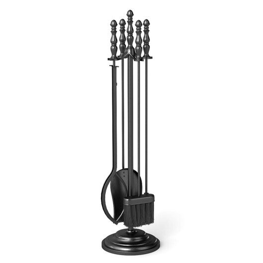 5-Pieces Fireplace Tool Set with Poker Tongs Brush Shovel and Round Stand LuxuryLifeWay Online Store