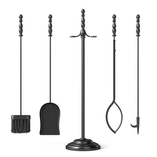 5-Pieces Fireplace Tool Set with Poker Tongs Brush Shovel and Round Stand LuxuryLifeWay Online Store